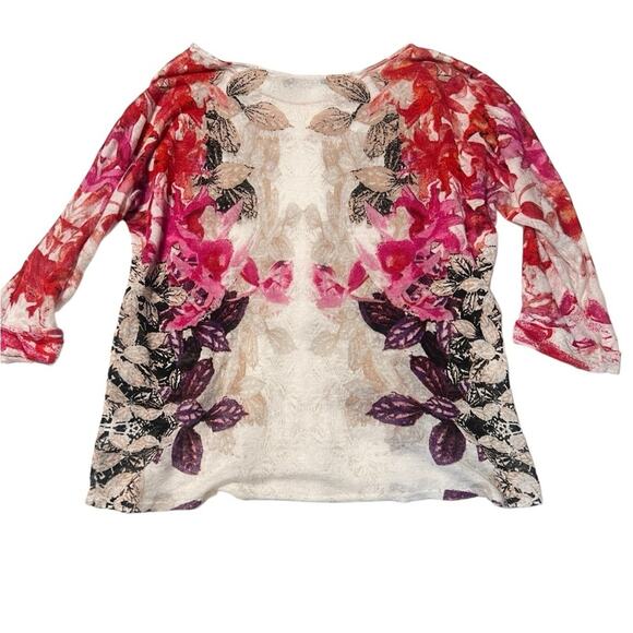 NIC+ZOE Scoop Neck 3/4 Sleeve Linen Blend Floral Top - Medium - Picture 5 of 11